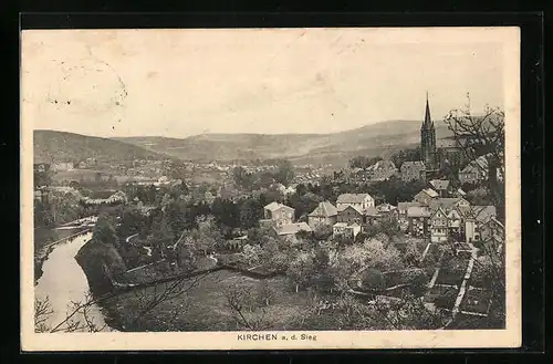 AK Kirchen a. d. Sieg, Ortsansicht aus der Vogelschau