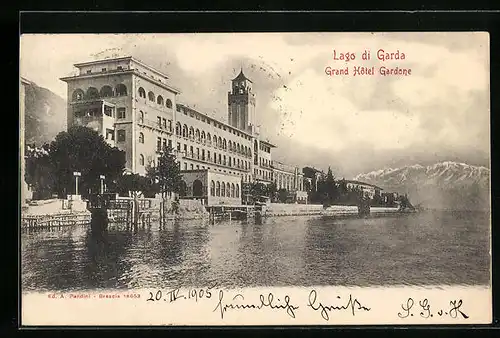 AK Gardone b. Lago di Garda, Grand Hotel Gardone mit Uferpartie