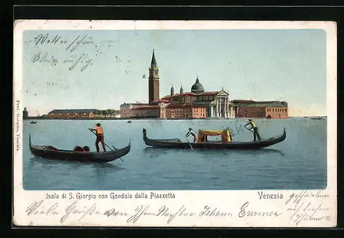 AK Venezia, Isola di S. Giorgio con Gondola dalla Piazetta