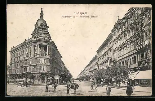 AK Budapest, Andrássy-Strasse mit Passanten