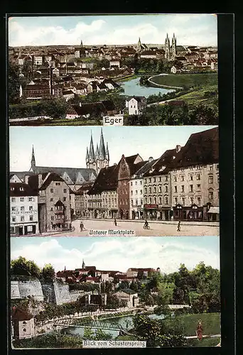 AK Eger, Unterer Marktplatz, Blick vom Schustersprung