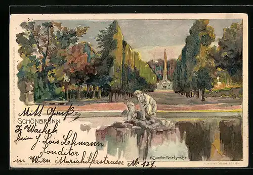 Künstler-AK H. Junker: Schönbrunn, Partie am Teich