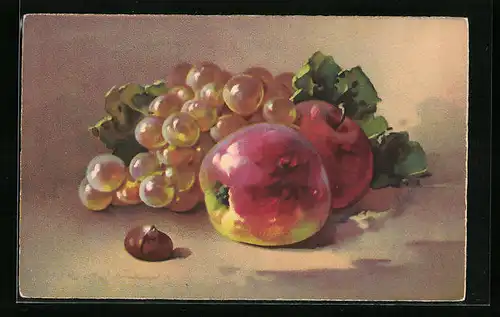 Künstler-AK Catharina Klein: Stillleben mit Äpfeln und Trauben