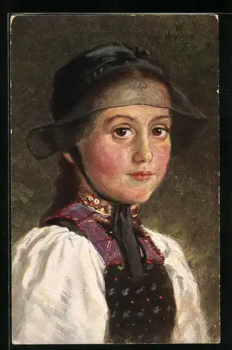 Künstler-AK Wilhelm Hasemann: Mädchen in Tracht mit Hut