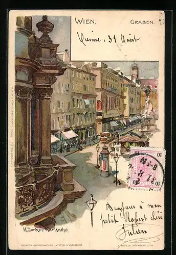 Künstler-AK H. Junker: Wien, Graben aus der Vogelschau