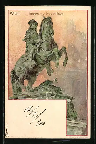 Künstler-AK H. Junker: Wien, Denkmal des Prinzen Eugen