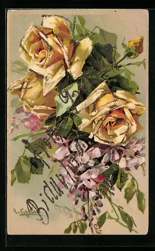 Künstler-AK Catharina Klein: Strauss mit gelben Rosen