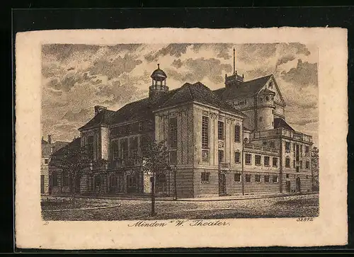 Künstler-AK Minden i. W., Partie am Theater