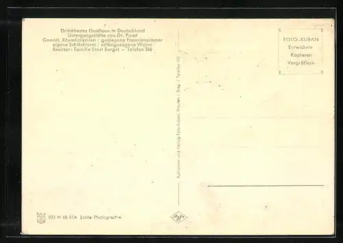 AK Staufen i. Breisgau, Gasthaus Zum Löwen, Inh. Fam. Ernst Burget, hist. Fauststätte