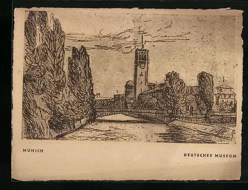 Künstler-AK München, Partie am Deutschen Museum