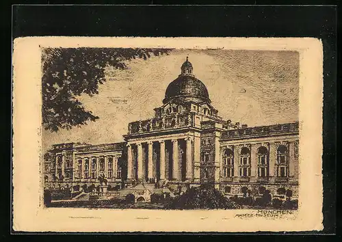 Künstler-AK München, Partie am Armee-Museum