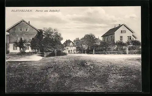 AK Blaufelden, Partie am Bahnhof mit Gasthof zur Eisenbahn von Johann Köhnlechner