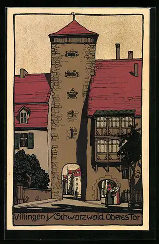 Steindruck-AK Villingen /Schwarzwald, Strassenpartie am oberen Tor