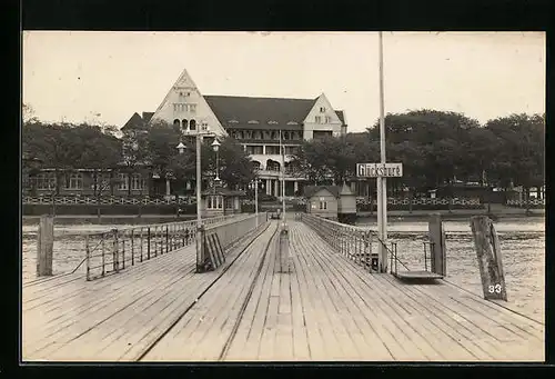 Foto-AK Glücksburg, Uferpartie mit Steg