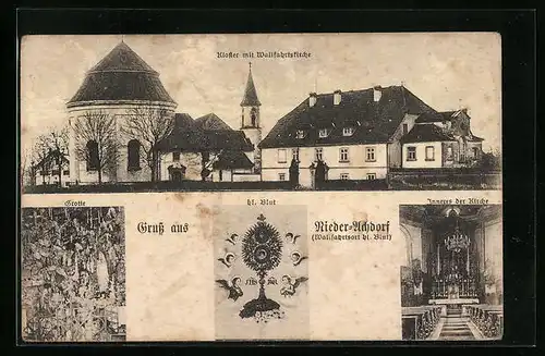 AK Niederachdorf, Kloster mit Wallfahrtskirche, Inneres der Kirche, Grotte