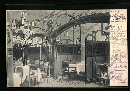AK Hamburg, Restaurant Heinrich Haase, Ferdinandstrasse 67, Innenansicht