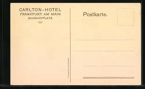 AK Frankfurt a. Main, Carlton-Hotel am Bahnhofsplatz