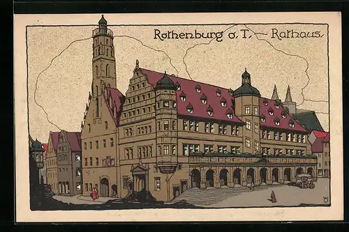 Steindruck-AK Rothenburg o. T., Ansicht des Rathauses