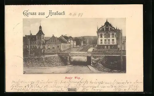 AK Ansbach, Neuer Weg mit Brücke und Restaurant