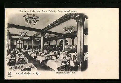 AK Ludwigshafen a. Rh., Badische Anilin- und Sodafabrik - Gesellschaftshaus, Restaurationssaal