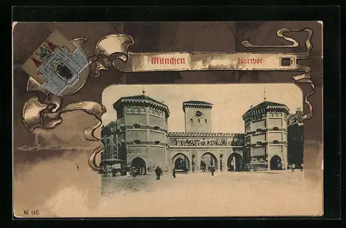 Künstler-AK München, Isarthor, Wappen