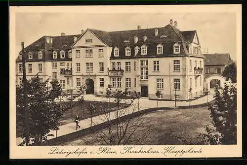 AK Ludwigshafen a. Rh., Krankenhaus - Hauptgebäude aus der Vogelschau