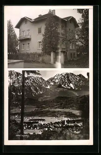 AK Freilassing, Ortsansicht mit Alpenpanorama und Villa