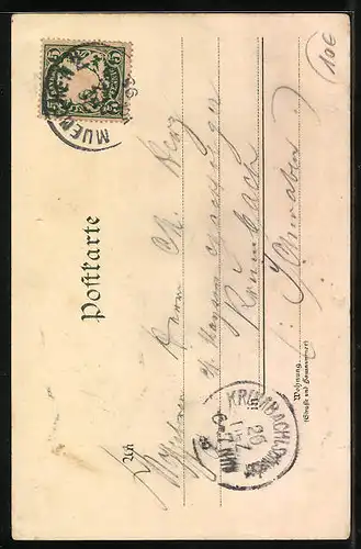 Lithographie München, Karlstor mit Pferdebahn