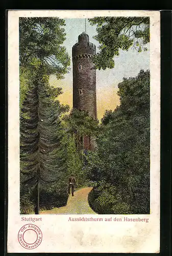 Relief-AK Stuttgart, Aussuchtsturm auf dem Hasenberg