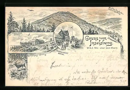 Lithographie Inselsberg, Gothaisches Hotel, Preussischer Gasthof