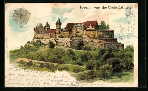 Sonnenschein-AK Coburg, Gesamtansicht der Veste