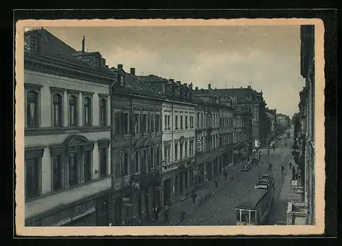 AK Ludwigshafen a. Rh., Kaiser-Wilhelm-Strasse aus der Vogelschau mit Strassenbahn