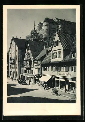 AK Heidenheim /Brenz, Hauptstrasse mit Rathaus und Schloss Hellenstein