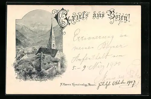 AK Bozen, Die Kirche aus der Vogelschau