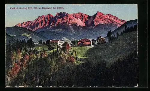 AK Kampenn /Bozen, Gasthof Röll im Abendrot