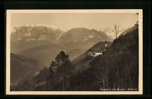 AK Kampenn /Bozen, Die Kirche vor Bergpanorama