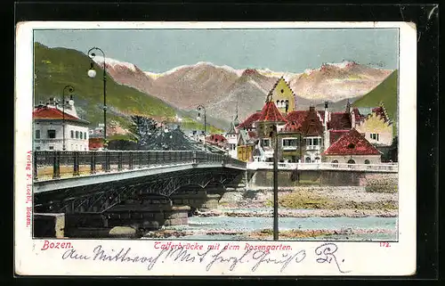 AK Bozen, Talferbrücke mit dem Rosengarten