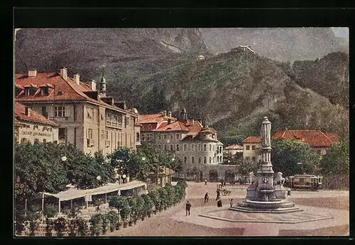 AK Bozen, Waltherplatz mit Blick auf den Virgl