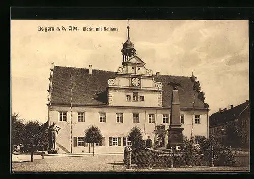 AK Belgern /Elbe, Markt mit Rathaus