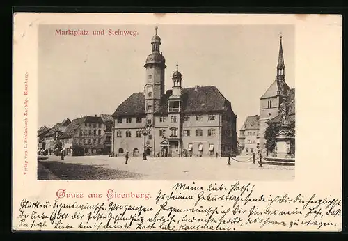 AK Eisenberg, Marktplatz und Steinweg, 1898