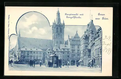 AK Trier, Hauptmarkt mit Gangolfkirche