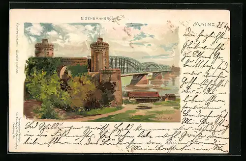 Künstler-AK Carl Münch: Mainz, Eisenbahnbrücke
