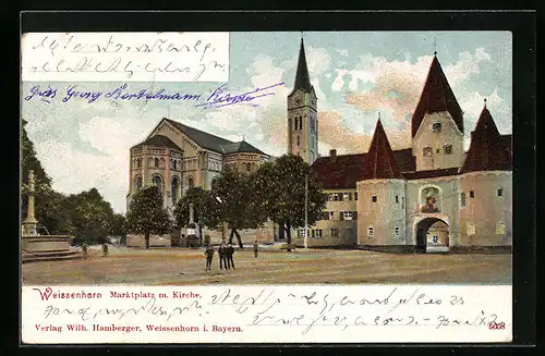 AK Weissenhorn /Bayern, Marktplatz mit Kirche