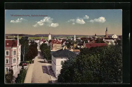 AK Weissenhorn, Die Bahnhofstrasse aus der Vogelschau