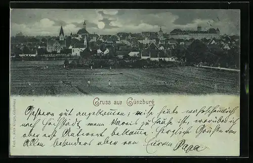 Künstler-AK Günzburg, Ortsansicht vom Feld aus