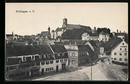 AK Dillingen a. D., Strassenpartie mit dem Schloss