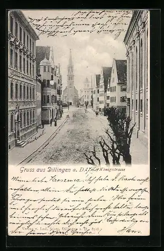 AK Dillingen a. D., Königsstrasse mit Kirche