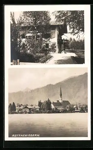 AK Rottach-Egern, Ortsansicht vom Tegernsee aus gesehen