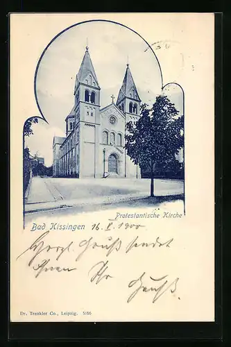 AK Bad Kissingen, Protestantische Kirche mit Strassenpartie