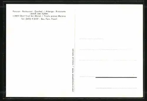 AK Dorf Tirol bei Meran, Pension-Restaurant-Gasthof Mair am Turm